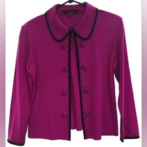 Ming Wang Fuchsia Pink and Black Button Embellished Jacket Petite Small
